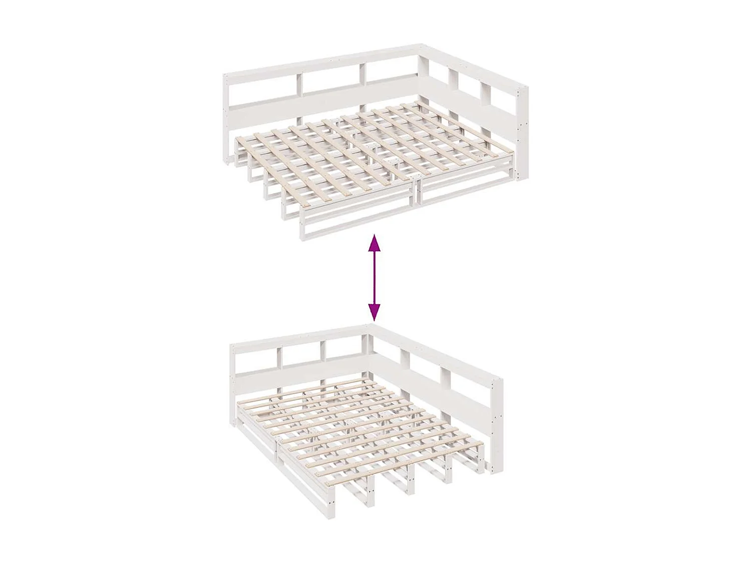 Lit bibliothèque sans matelas blanc 140x190 cm bois pin massif