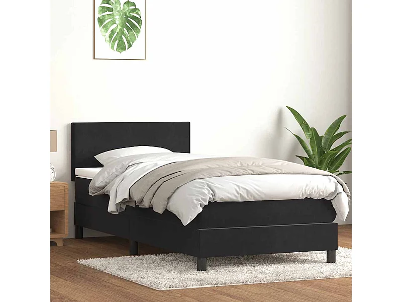 Cama box spring con colchón terciopelo negro 90x220 cm