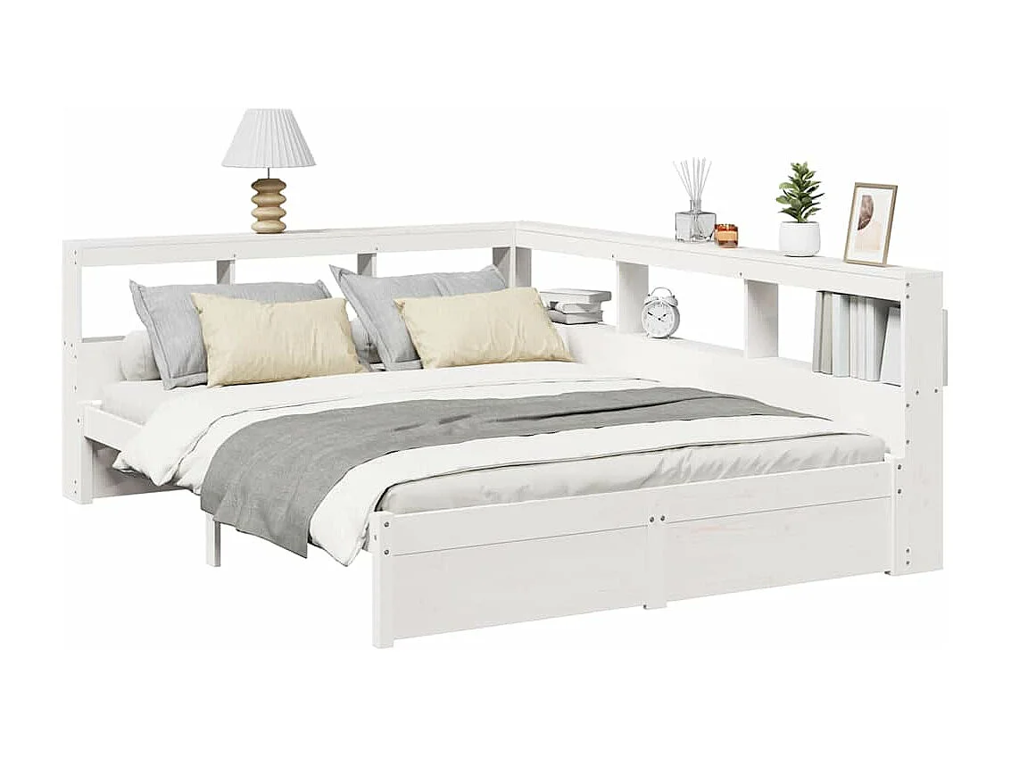 Cama con estantería sin colchón madera maciza blanca 160x200 cm