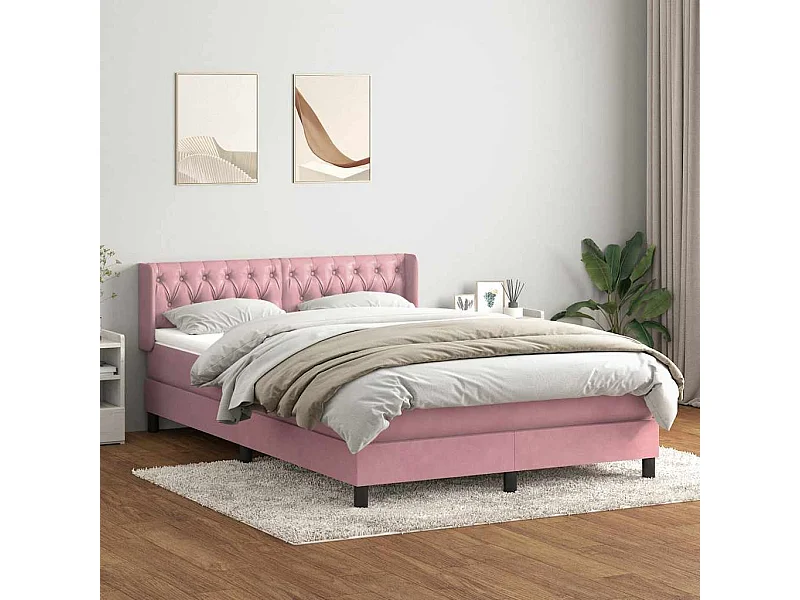 Sommier à lattes de lit avec matelas rose 140x220 cm velours