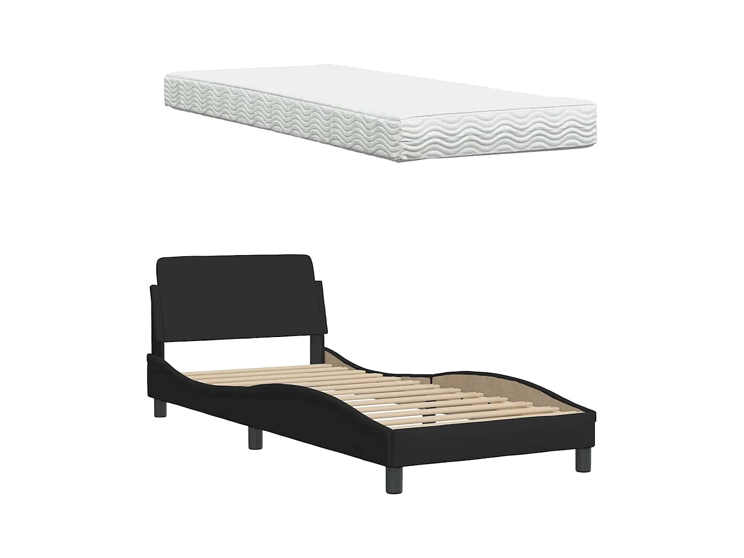 Lit avec matelas noir 90x190 cm tissu