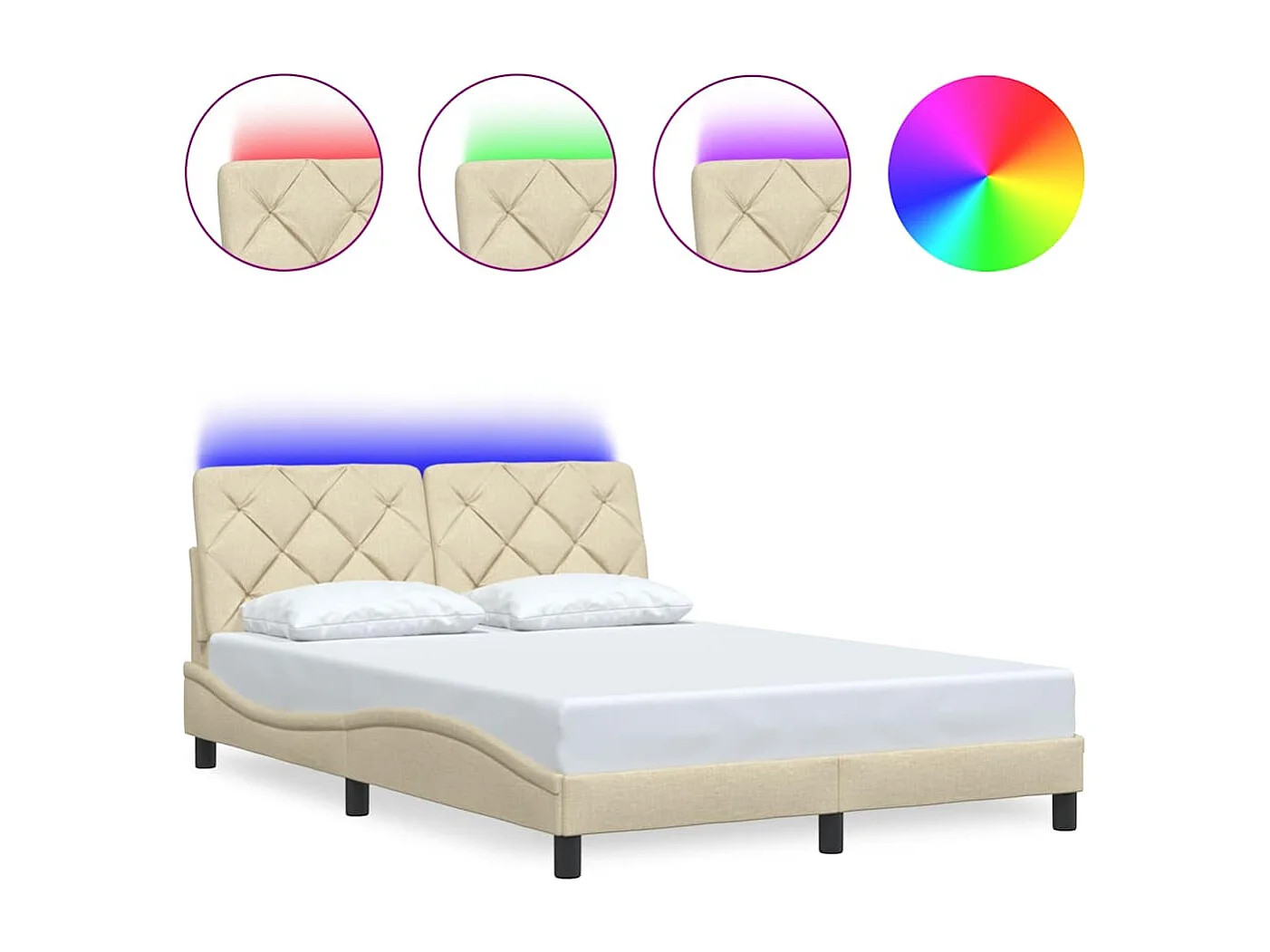 Cadre de lit avec LED sans matelas crème 140x190 cm tissu