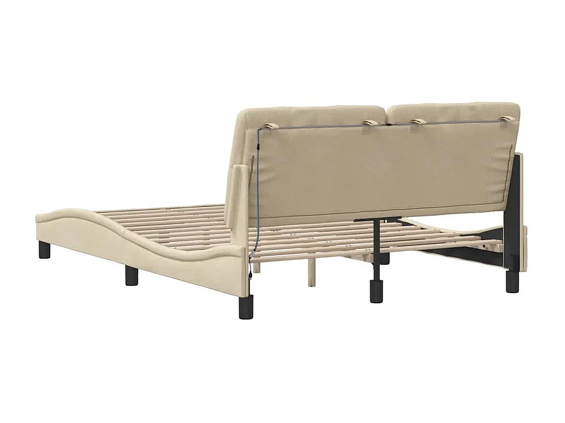 Cadre de lit avec LED sans matelas crème 140x190 cm tissu
