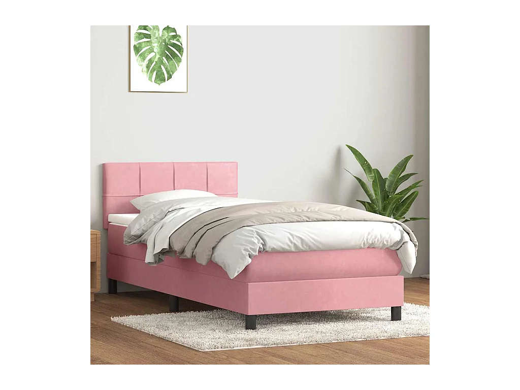 Sommier à lattes de lit avec matelas rose 80x220 cm velours