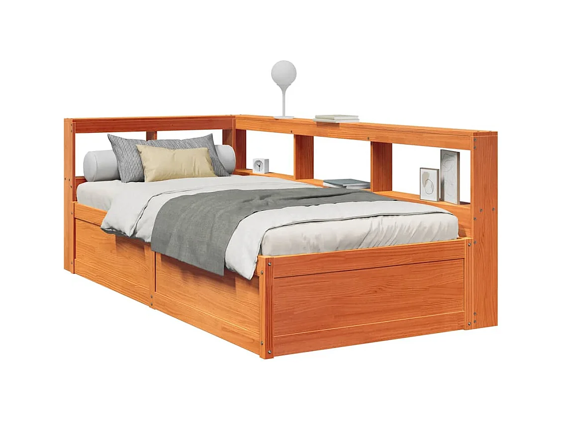 Lit bibliothèque sans matelas cire marron 75x190 cm pin massif