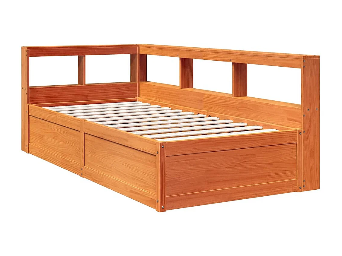 Lit bibliothèque sans matelas cire marron 75x190 cm pin massif