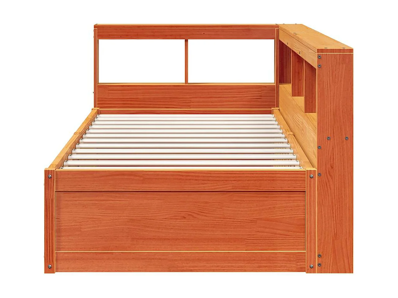Lit bibliothèque sans matelas cire marron 75x190 cm pin massif