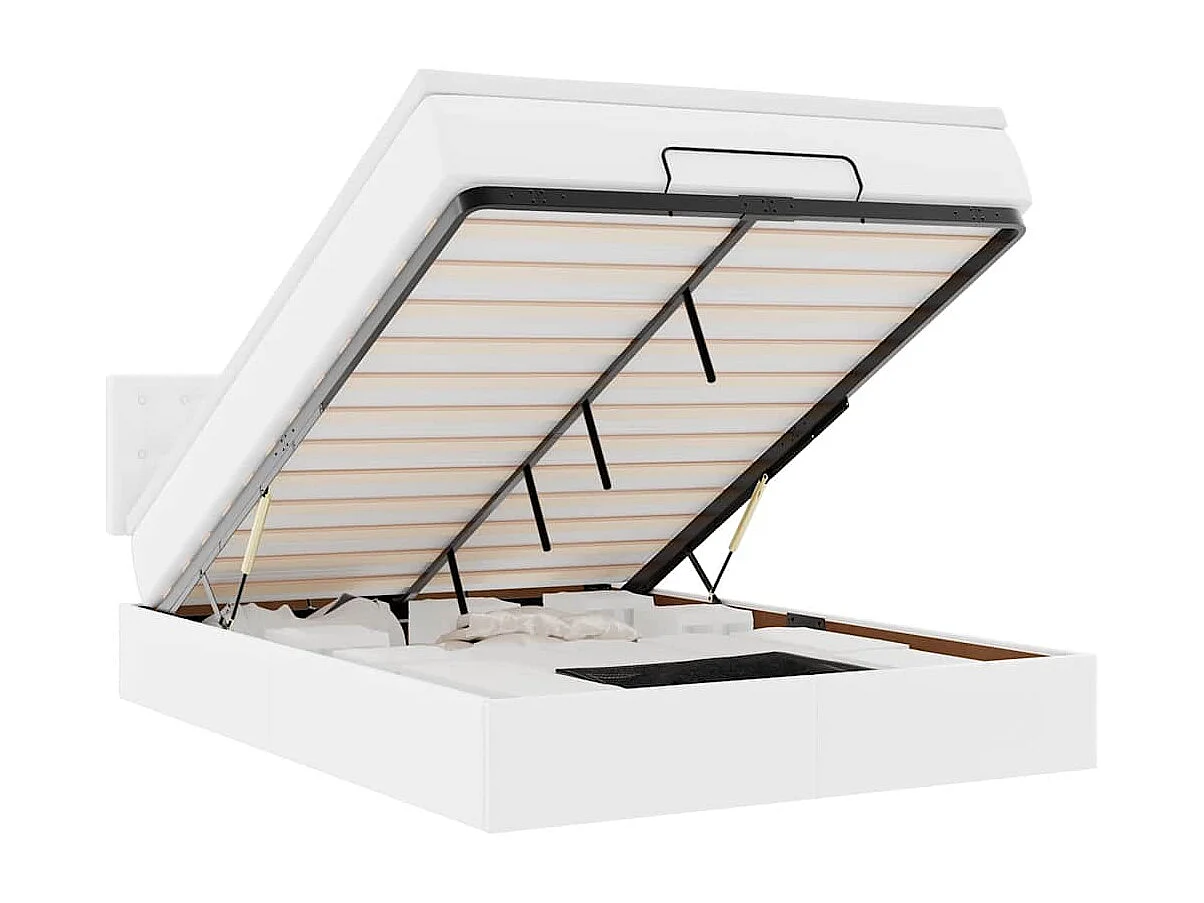 Cadre de lit ottoman avec matelas blanc 140x190 cm similicuir