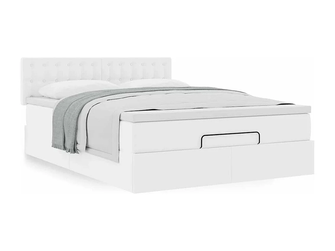 Cadre de lit ottoman avec matelas blanc 140x190 cm similicuir