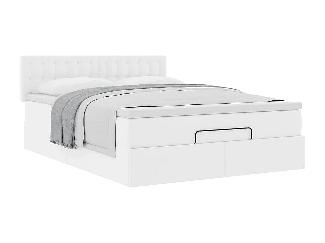 Cadre de lit ottoman avec matelas blanc 140x190 cm similicuir