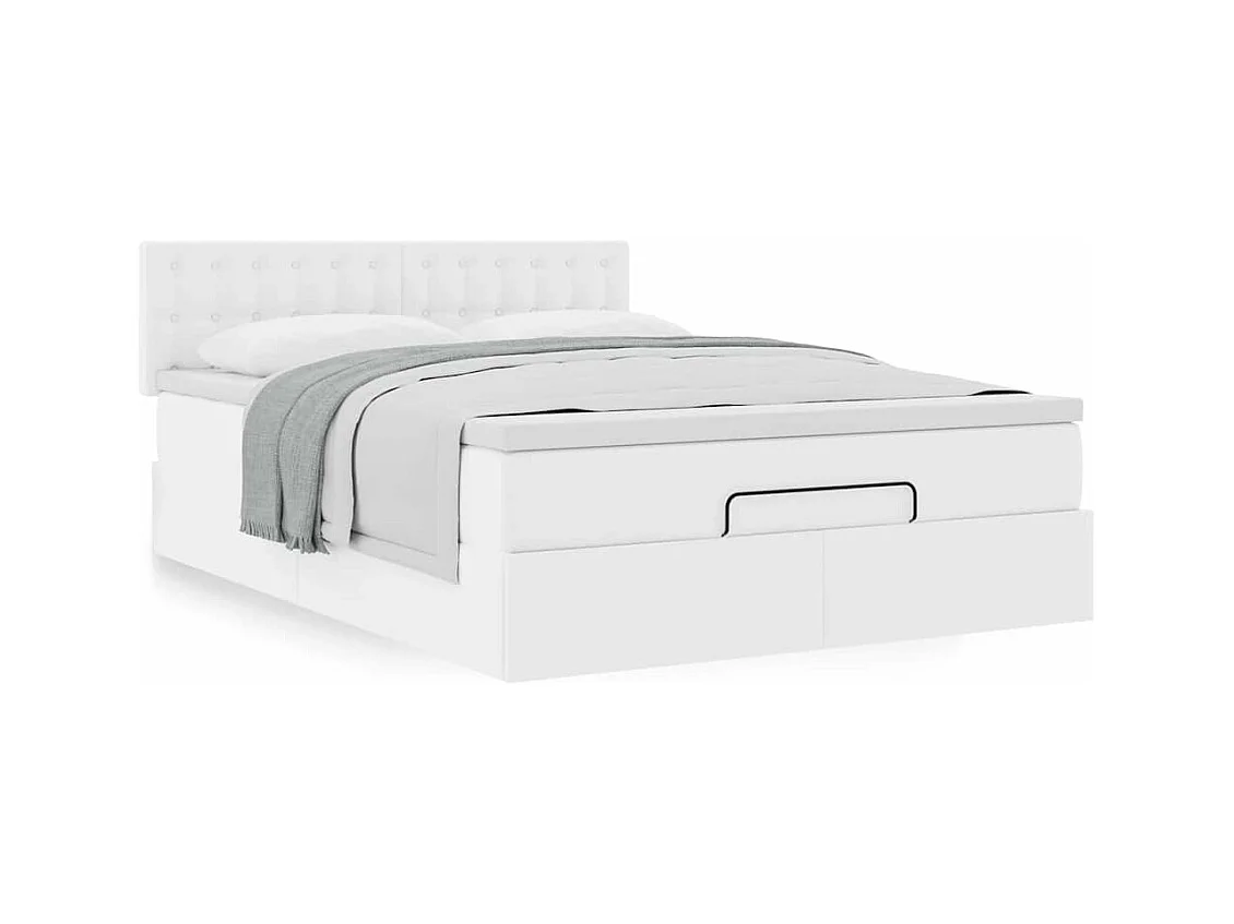 Cadre de lit ottoman avec matelas blanc 140x190 cm similicuir
