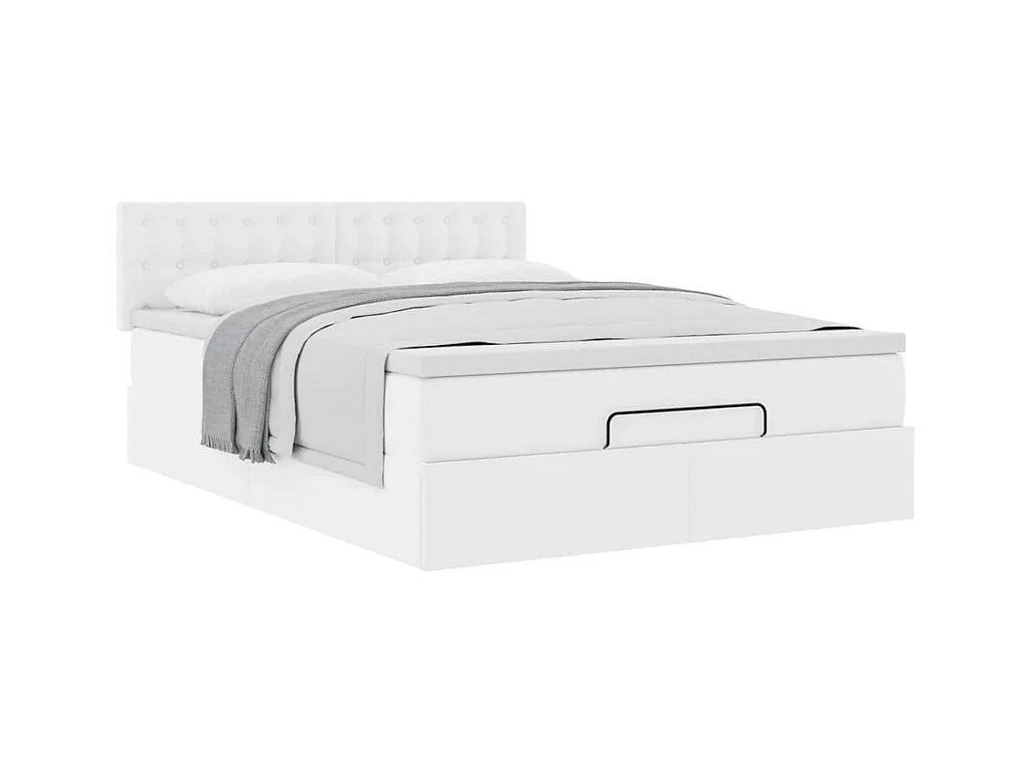 Cadre de lit ottoman avec matelas blanc 140x190 cm similicuir