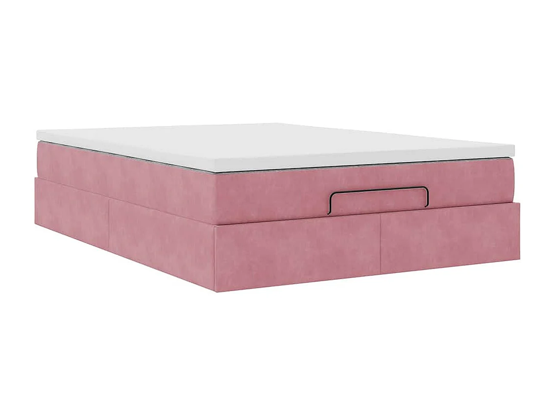 Estrutura de cama otomana com colchão 140x200 cm veludo rosa