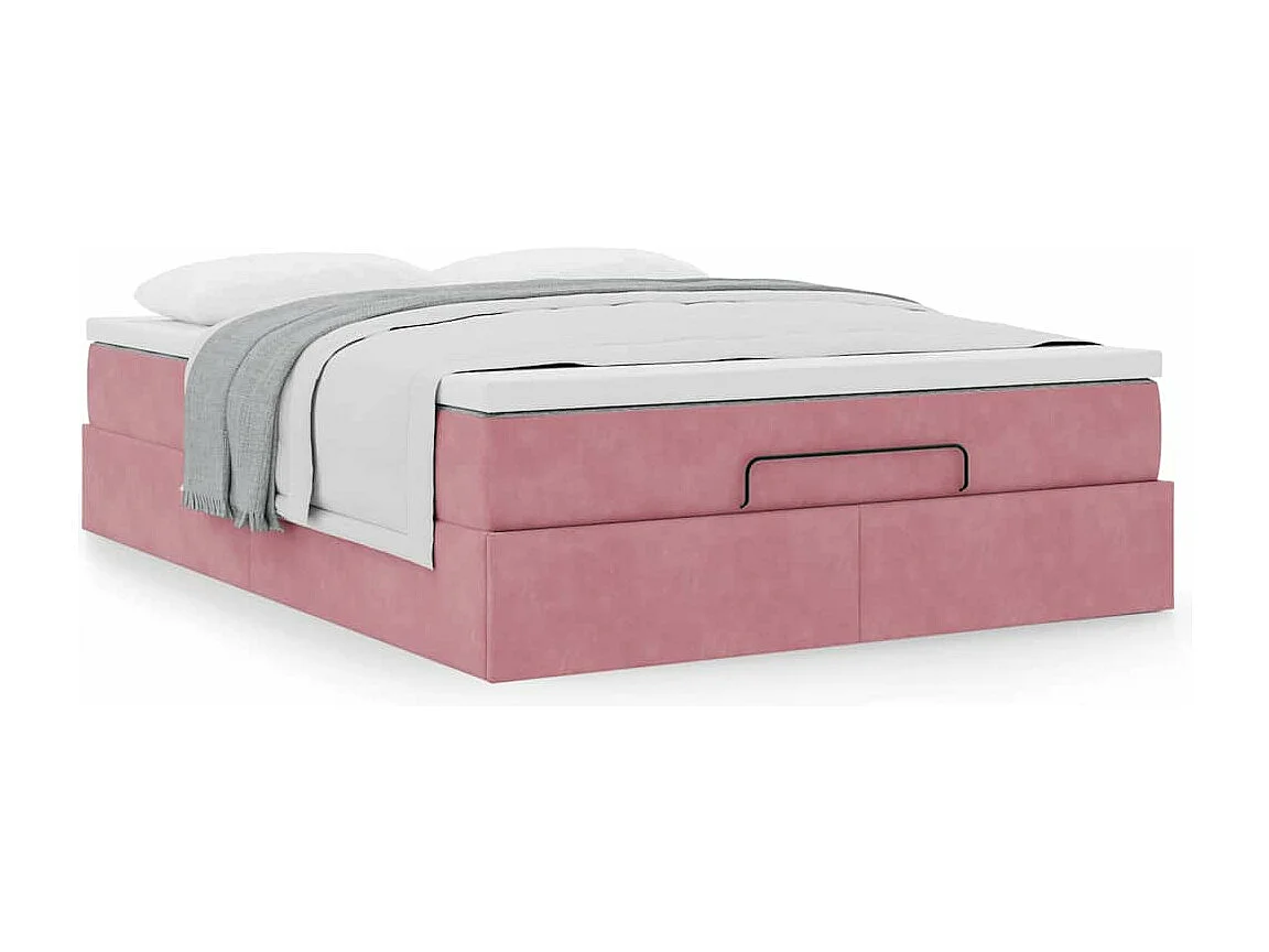 Estructura cama otomana colchón terciopelo rosa 140x200cm