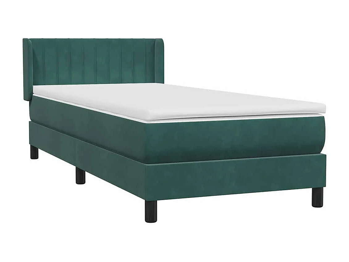 Cama box spring con colchón terciopelo verde oscuro 100x210 cm