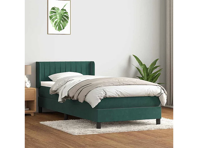 Cama box spring con colchón terciopelo verde oscuro 100x210 cm