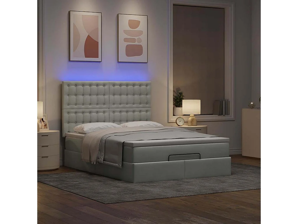 Cadre de lit ottoman et matelas gris clair 140x190 velours