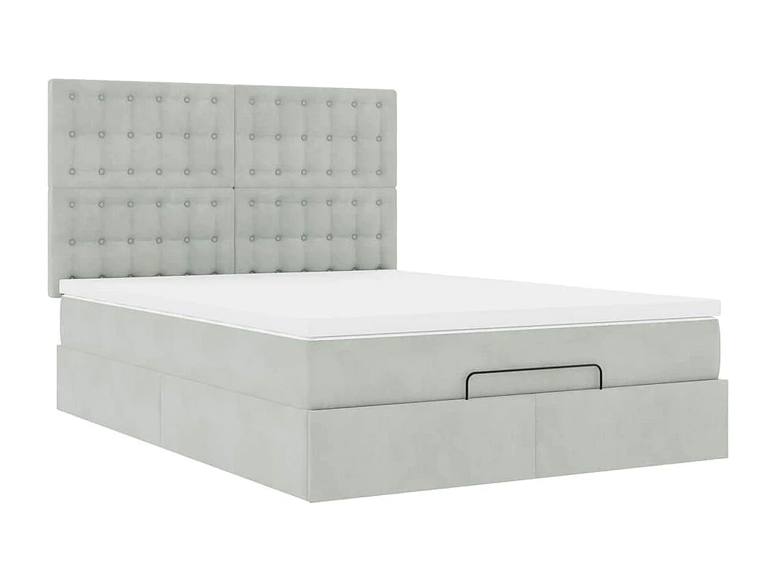 Cadre de lit ottoman et matelas gris clair 140x190 velours