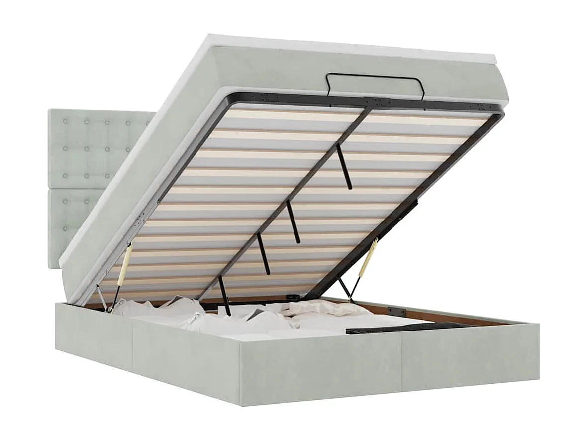 Estrutura de cama otomana com colchões 140x190cm cinzento claro