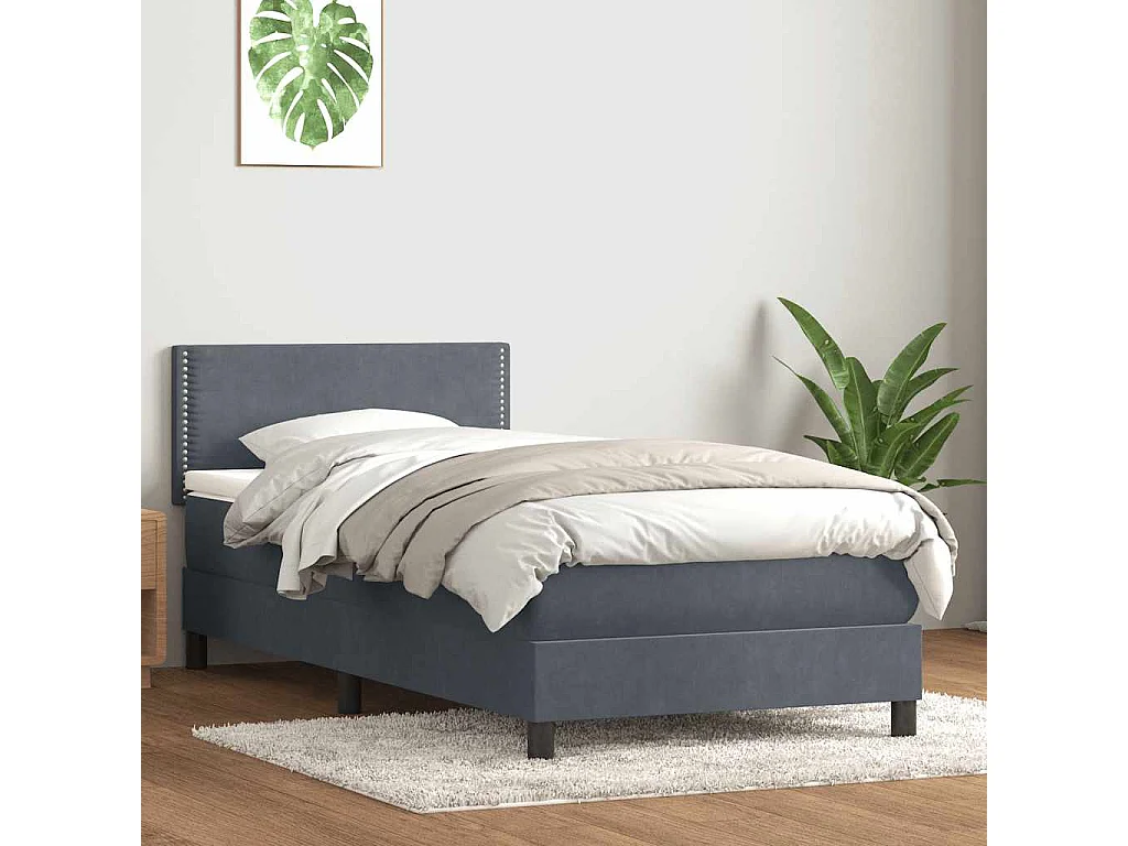 Cama com molas/colchão 90x220 cm veludo cinzento-escuro