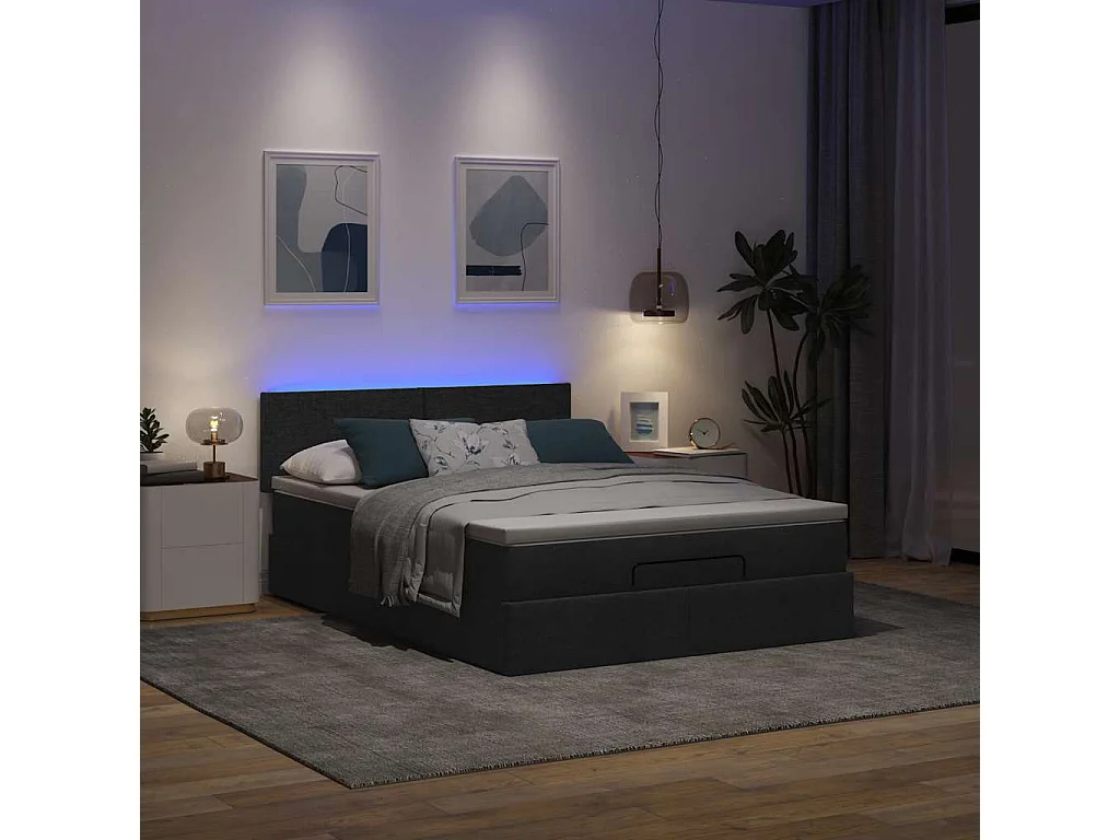Lit ottoman avec matelas noir 140x190 cm tissu
