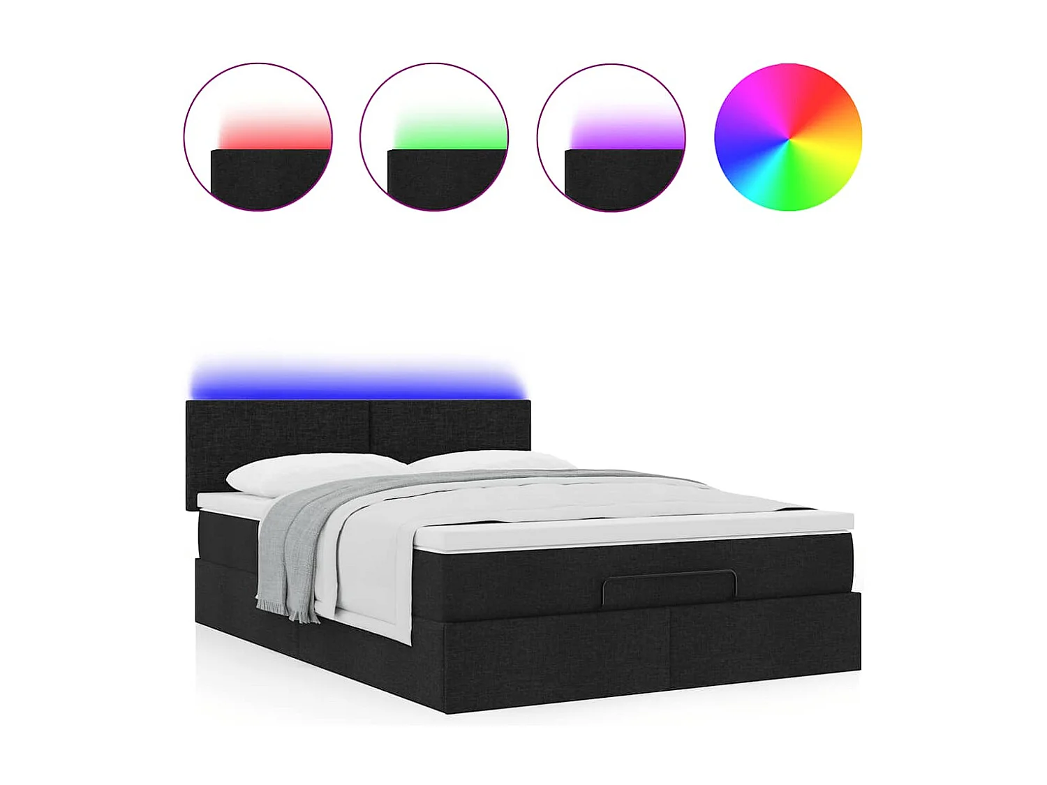 Lit ottoman avec matelas noir 140x190 cm tissu