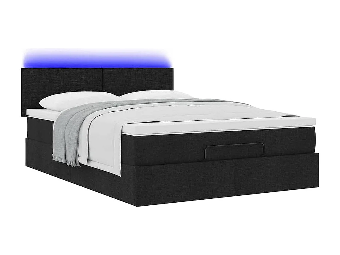 Lit ottoman avec matelas noir 140x190 cm tissu