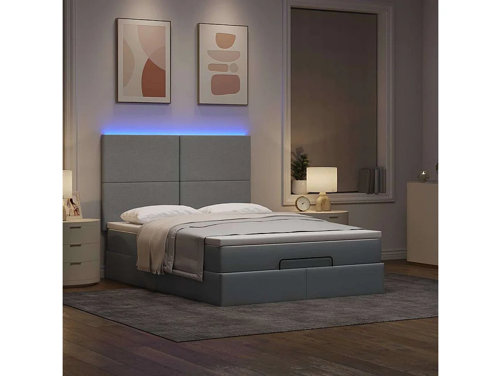 Estructura cama otomana con colchón tela gris claro 140x190 cm