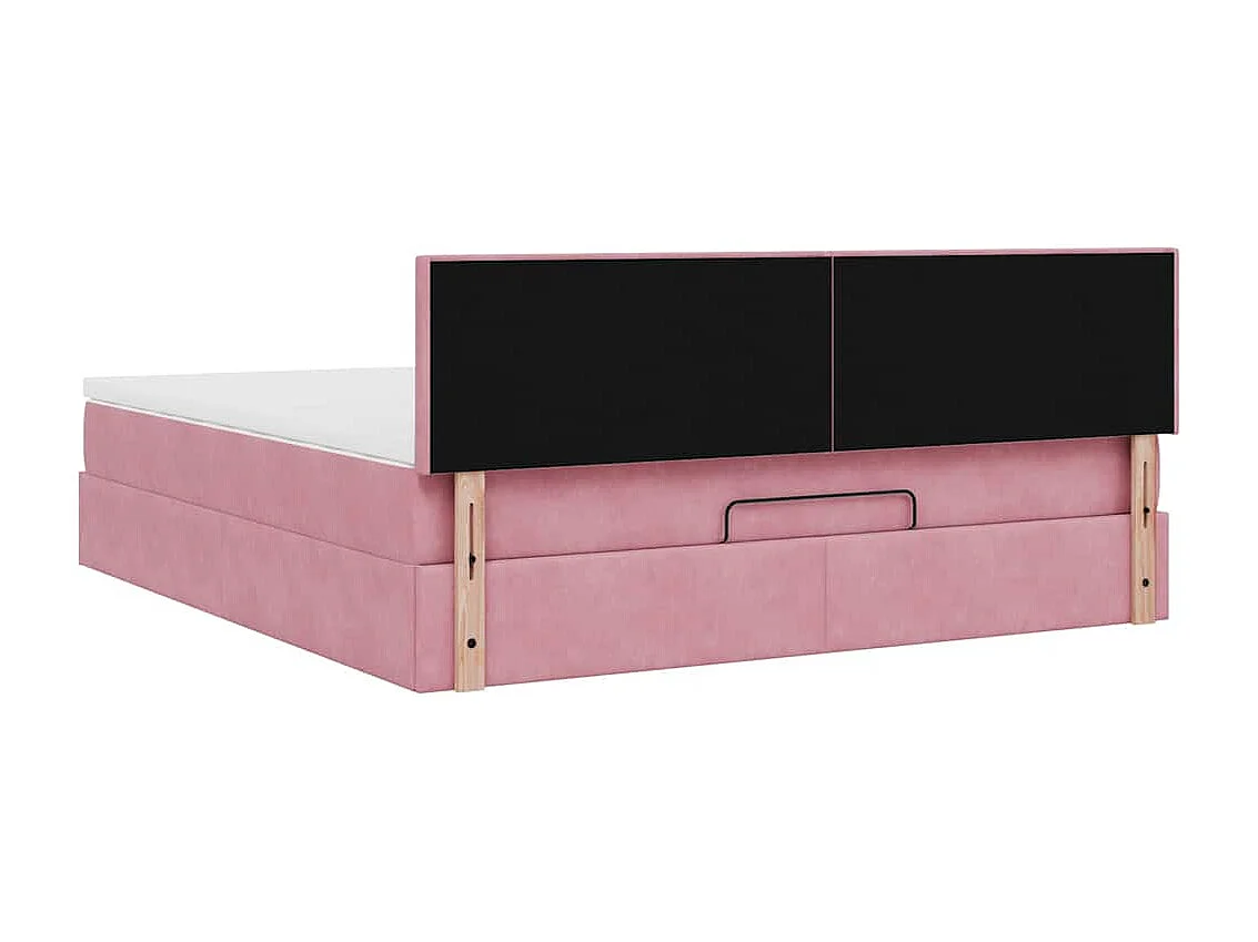 Cadre de lit ottoman avec matelas rose 160x200 cm velours