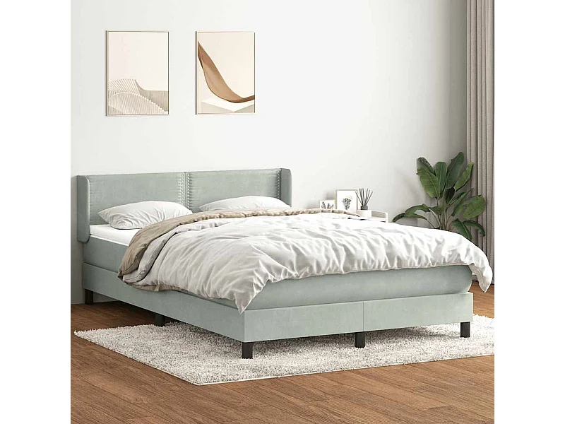 Cama com molas/colchão 160x210 cm veludo cinzento-claro