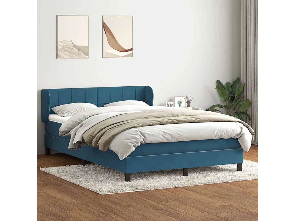 Sommier à lattes de lit et matelas bleu foncé 140x220cm velours