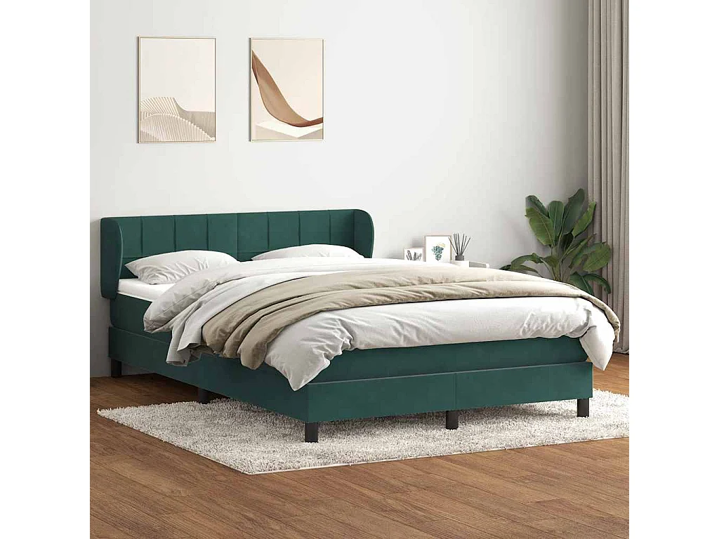 Boxspring met matras fluweel donkergroen 140x210 cm