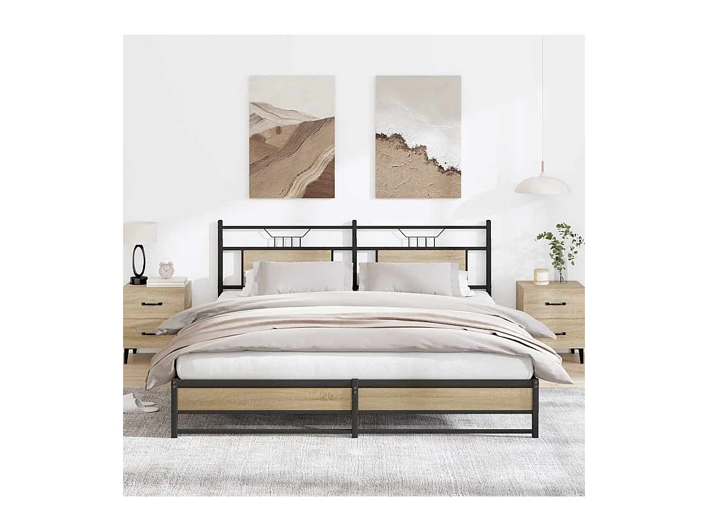 Cadre de lit en métal sans matelas chêne sonoma 183x213 cm