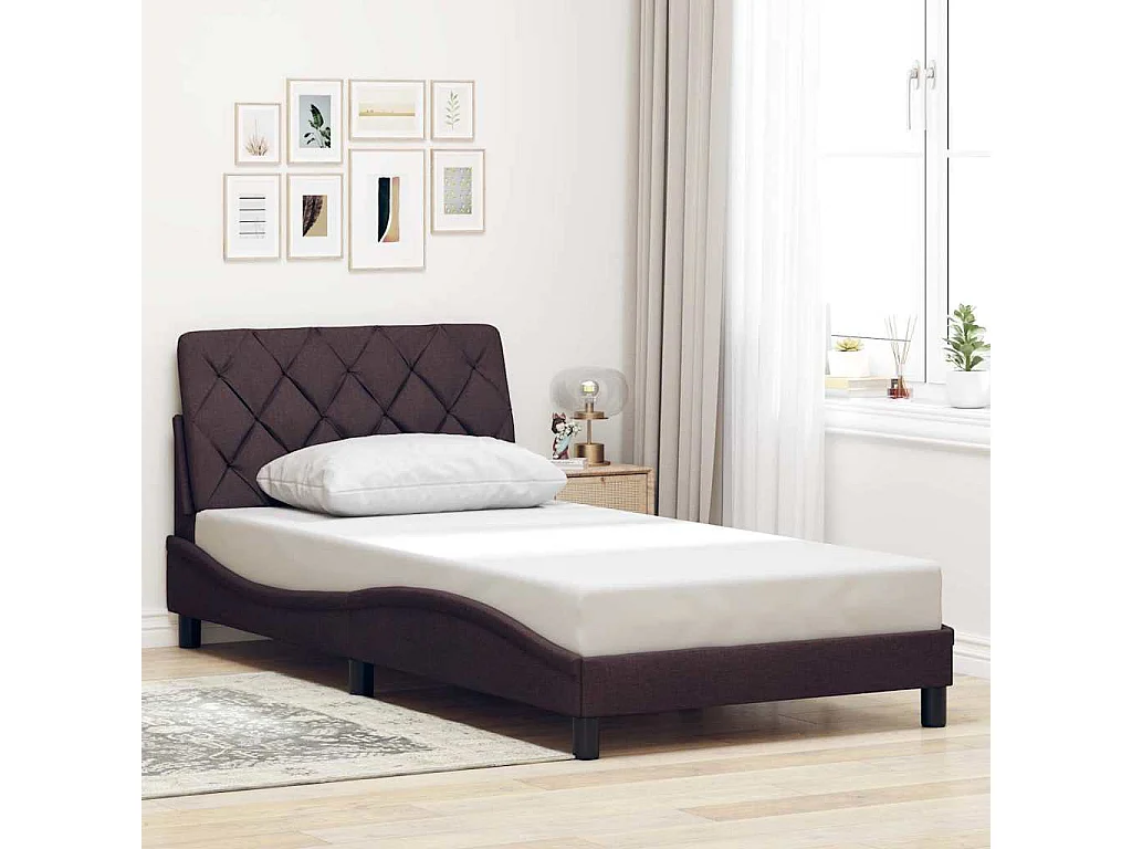 Cadre de lit sans matelas marron foncé 100x200 cm tissu
