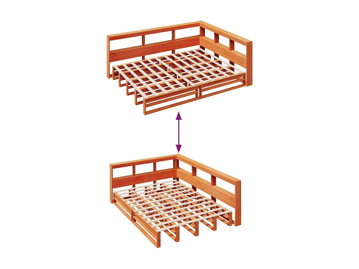Lit bibliothèque sans matelas cire marron 140x190 cm pin massif