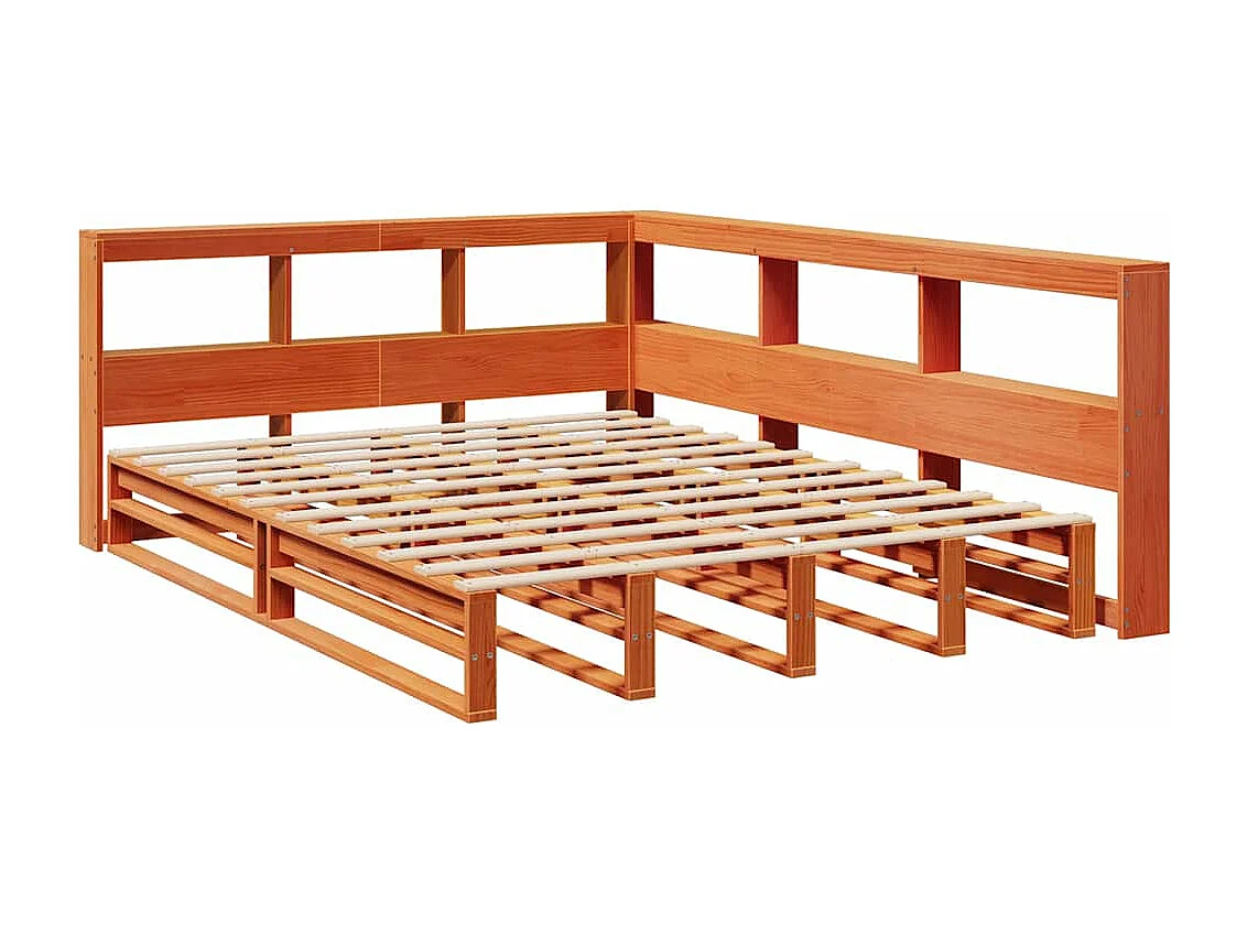 Lit bibliothèque sans matelas cire marron 140x190 cm pin massif