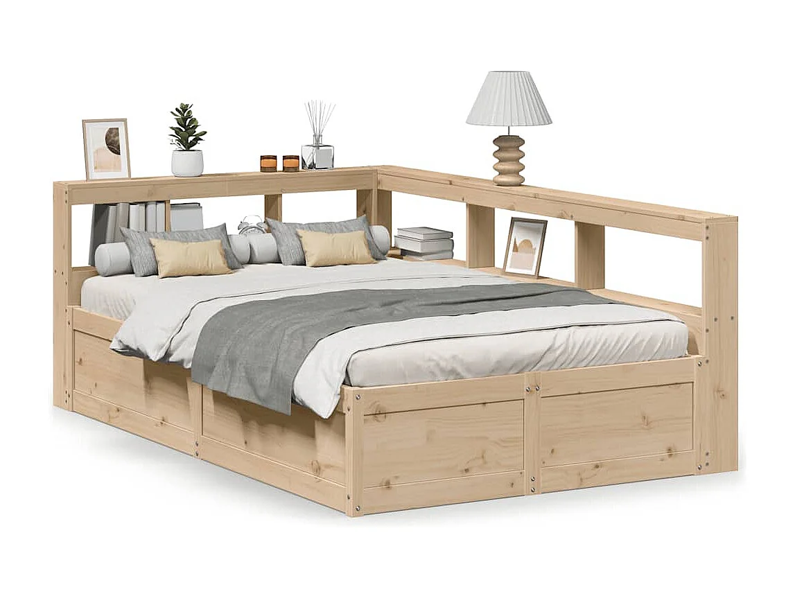 Cama con estantería sin colchón madera maciza de pino 140x190cm