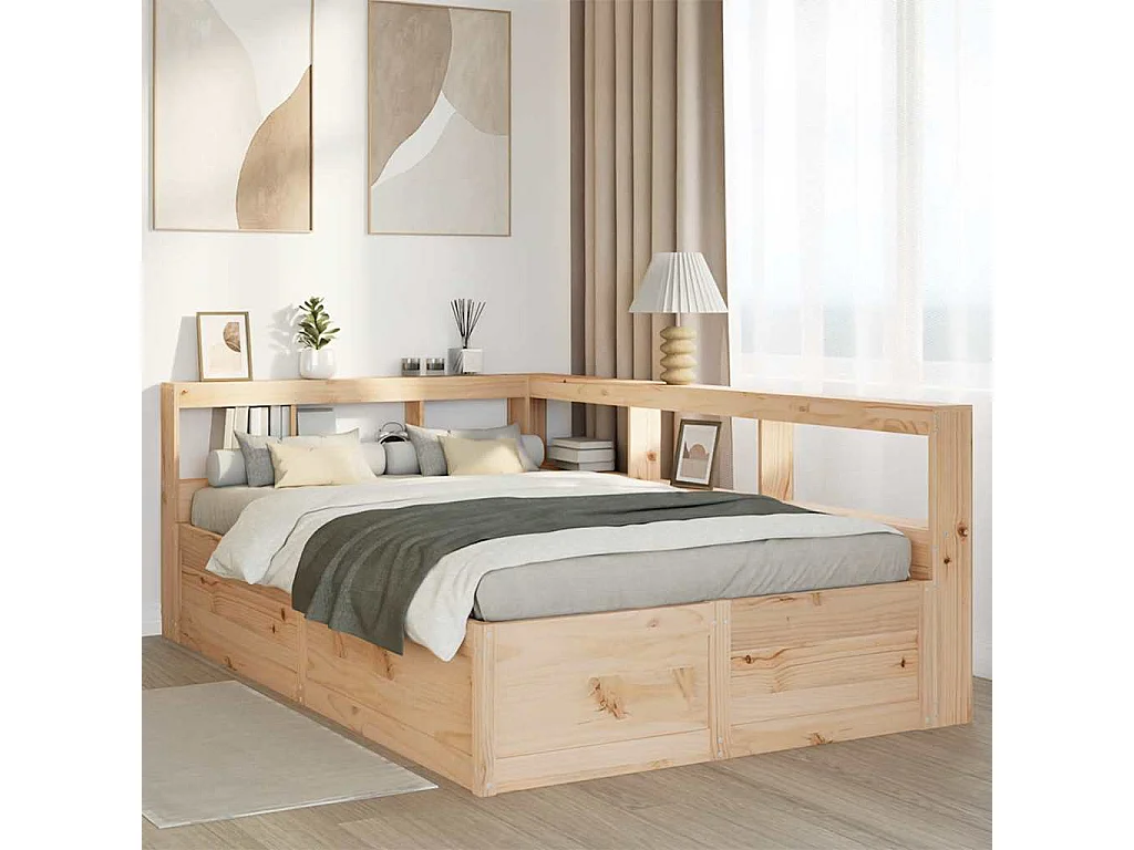 Cama con estantería sin colchón madera maciza de pino 140x190cm