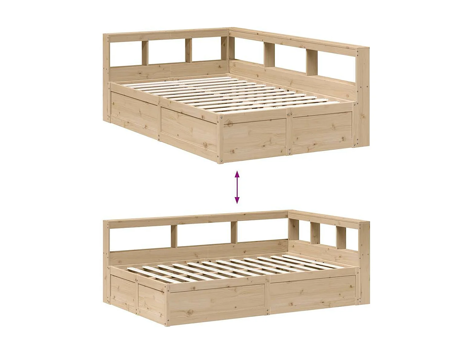 Lit bibliothèque sans matelas 140x190 cm bois de pin massif