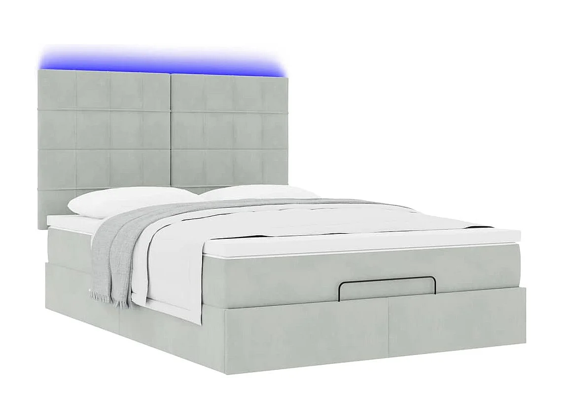 Estrutura cama otomana colchões 140x200cm veludo cinzento claro