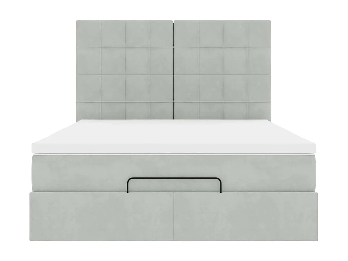 Estrutura cama otomana colchões 140x200cm veludo cinzento claro