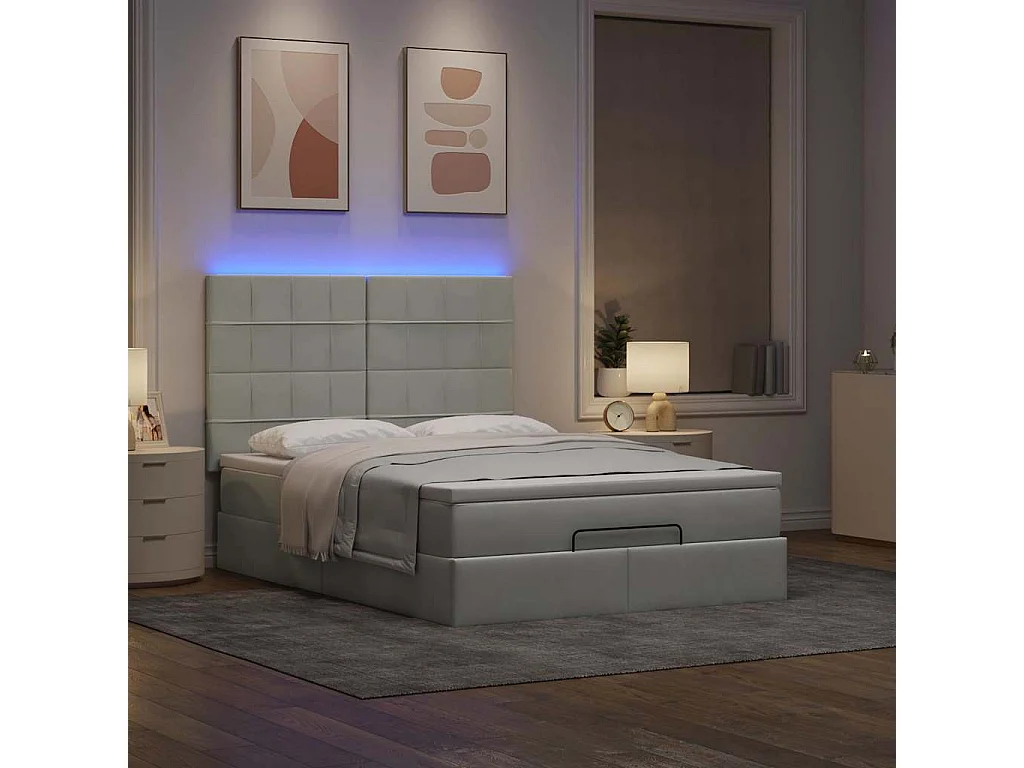 Cadre de lit ottoman avec matelas gris clair 140x200 cm velours