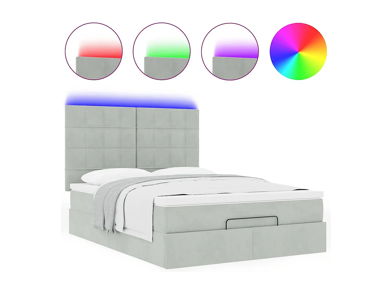 Cadre de lit ottoman avec matelas gris clair 140x200 cm velours