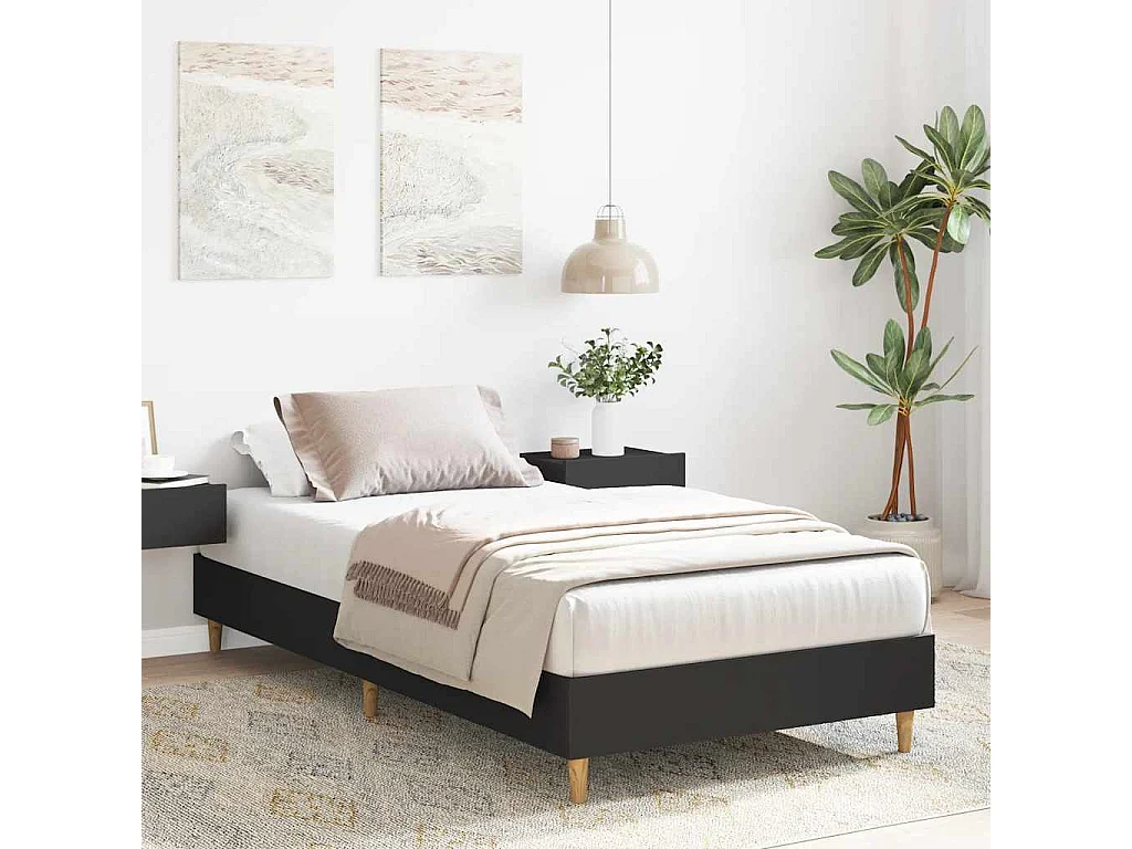 Cadre de lit sans matelas noir 90x200 cm bois d'ingénierie