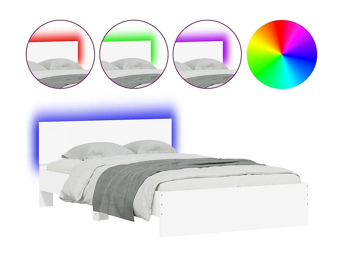 Estructura de cama con cabecero y luces LED blanco 120x190 cm