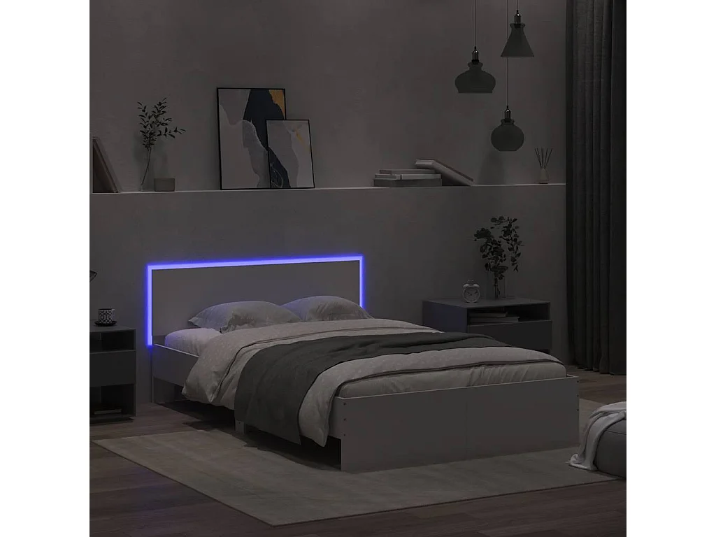 Estructura de cama con cabecero y luces LED blanco 120x190 cm