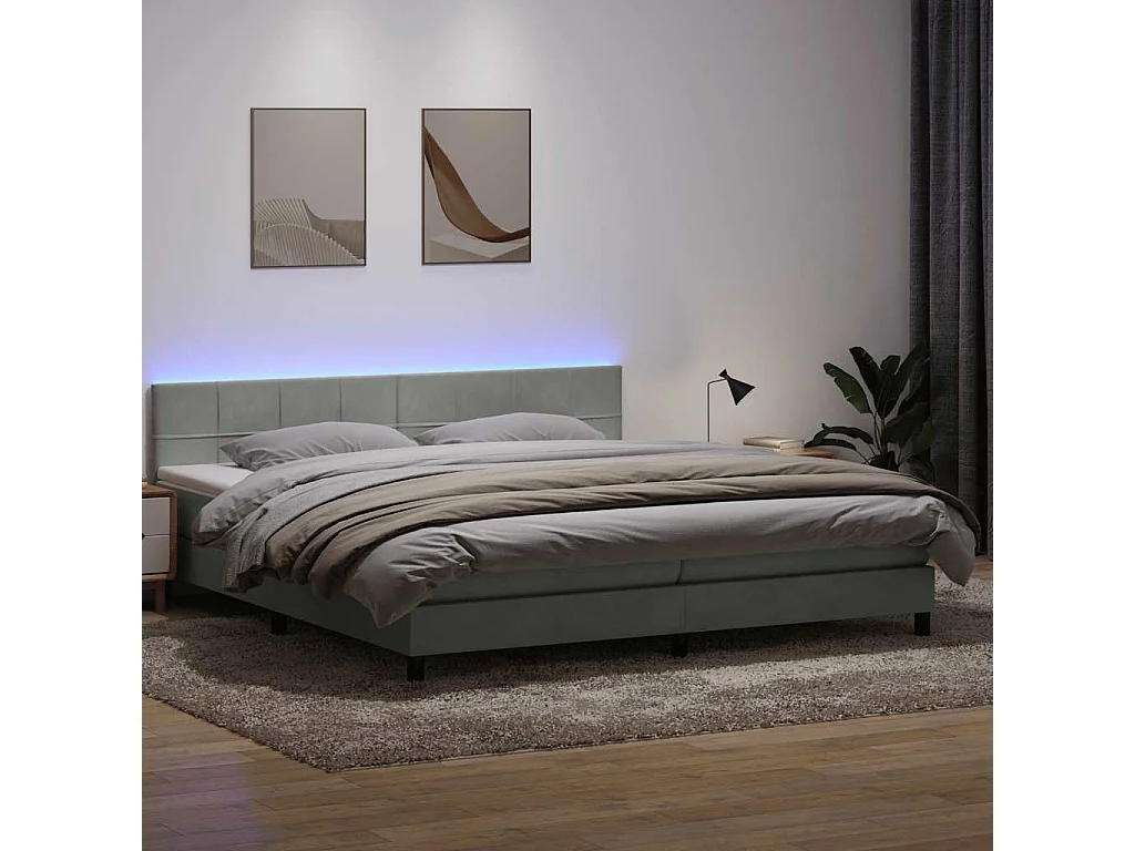 Cama com molas/colchão 180x220 cm veludo cinzento-claro