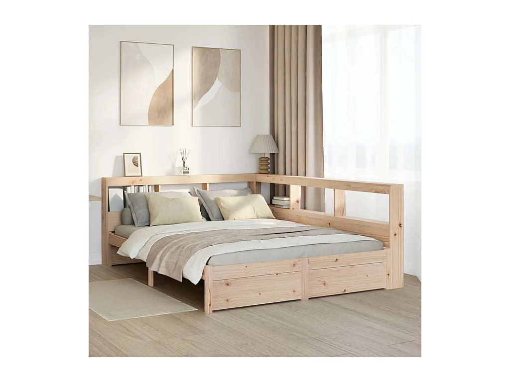 Lit bibliothèque sans matelas 140x200 cm bois massif de pin