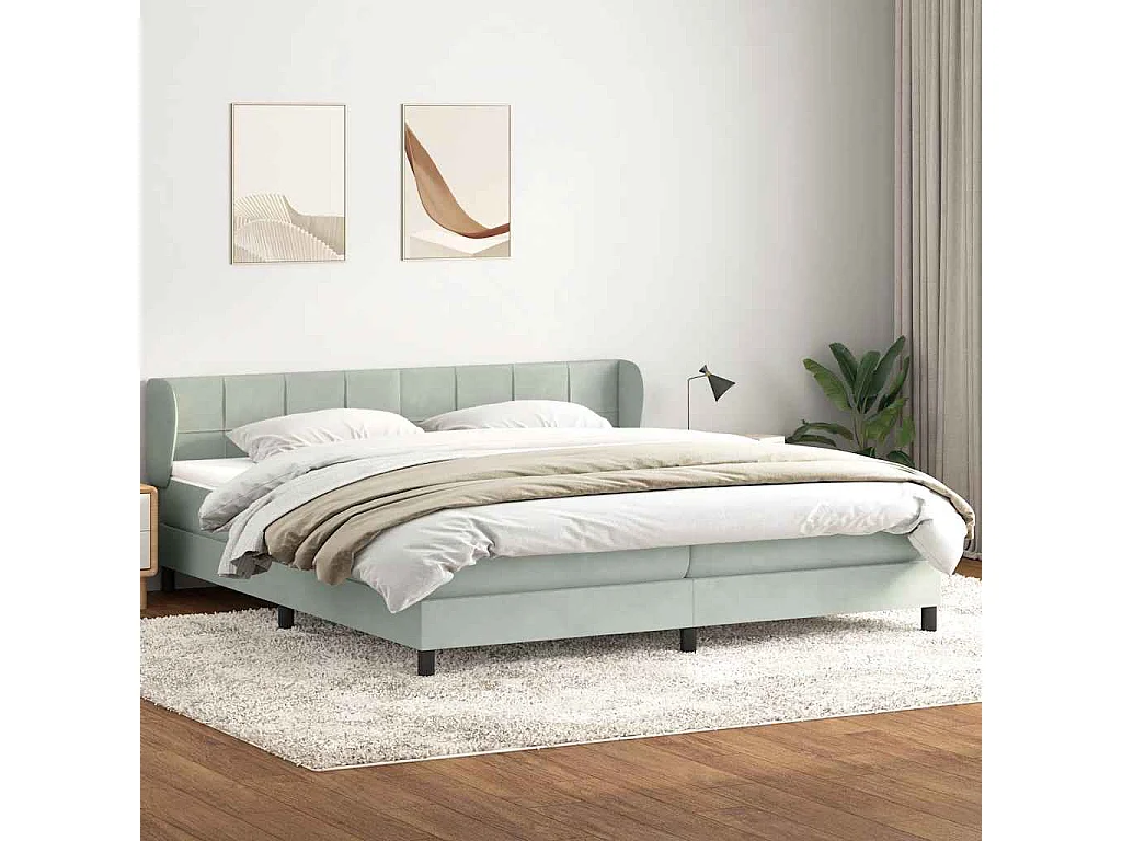 Cama com molas/colchões 180x210 cm veludo cinzento-claro