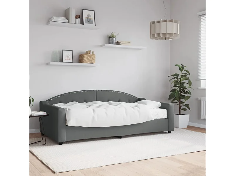 Sofá-cama com colchão 90x190 cm tecido cinzento-escuro